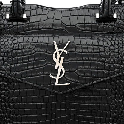Saint Laurent Croc Calfskin Embossed Medium Uptown Tote Black 8 of 10