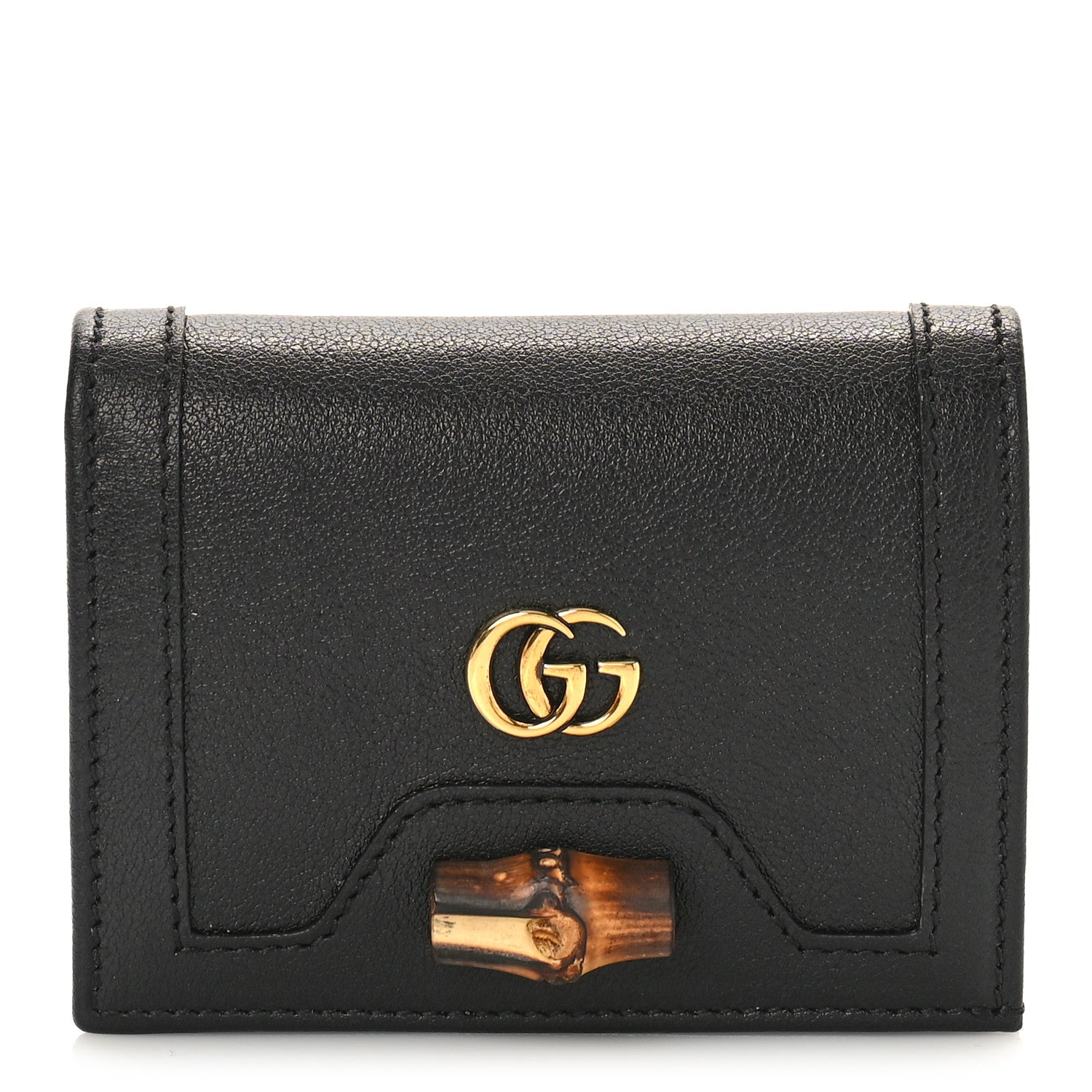 Gucci Wonka Grain Calfskin Diana Card Case Wallet Black 1 of 9