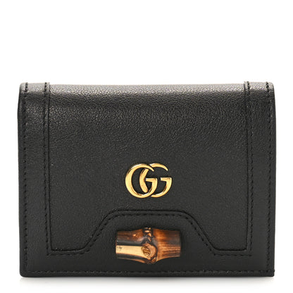 Gucci Wonka Grain Calfskin Diana Card Case Wallet Black 1 of 9