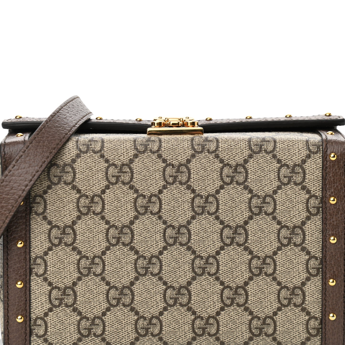GG Supreme Monogram Textured Dollar Calfskin Mini Trunk Shoulder Bag Beige Ebony New Acero