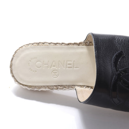 Chanel Iridescent Goatskin Patent CC Espadrille Mules 36 Black 7 of 8