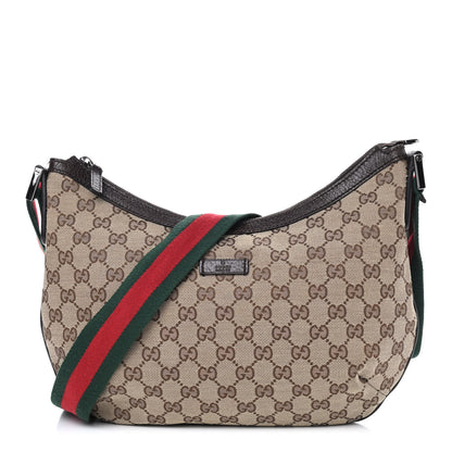 Gucci Monogram Web Medium Half Moon Hobo Dark Brown 1 of 10