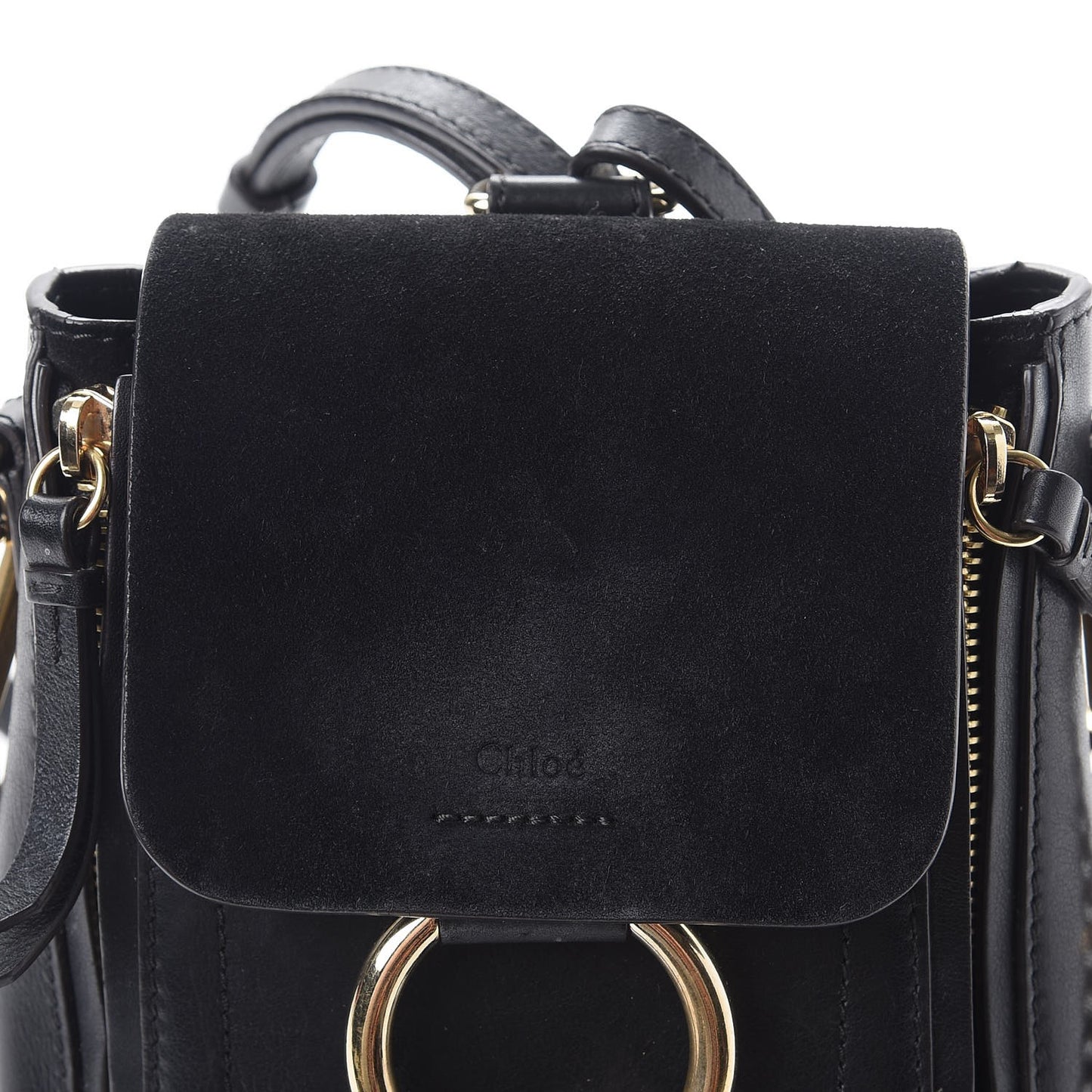 Suede Calfskin Mini Faye Backpack Black
