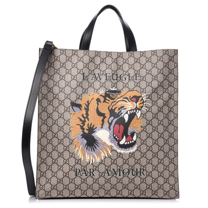 Gucci GG Supreme Monogram L'Aveugle Par Amour Print Vertical Tote Black 1 of 8