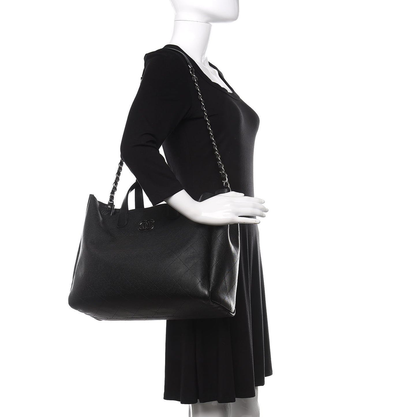 Caviar Stitched Large Shopping Tote Black