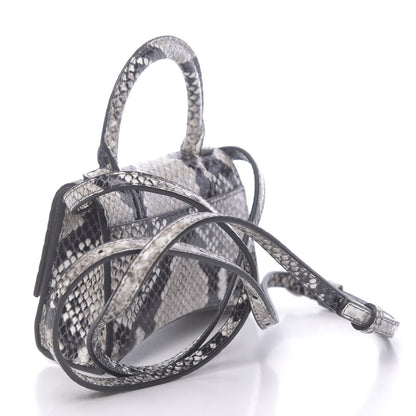 Balenciaga Shiny Calfskin Python Effect Hourglass Top Handle Bag Mini Black White 3 of 10