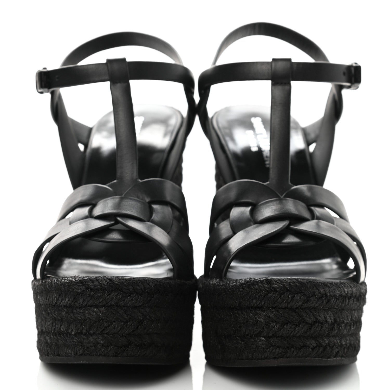 Saint Laurent Calfskin Tribute 95 Platform Espadrille Wedge Sandals 39 Black 2 of 8