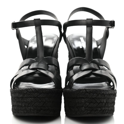 Saint Laurent Calfskin Tribute 95 Platform Espadrille Wedge Sandals 39 Black 2 of 8