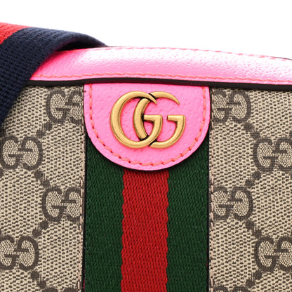 Gucci GG Supreme Monogram Textured Dollar Calfskin Web Ophidia Small Crossbody Bag Beige Ebony Fuchsia 8 of 12