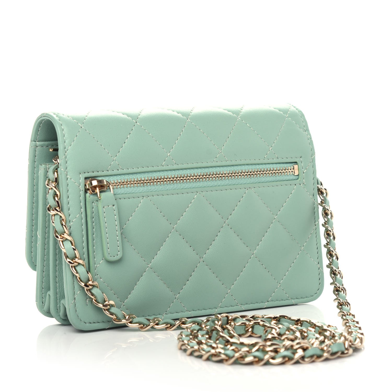 Chanel Lambskin Quilted Mini Wallet On Chain WOC Light Green 3 of 10