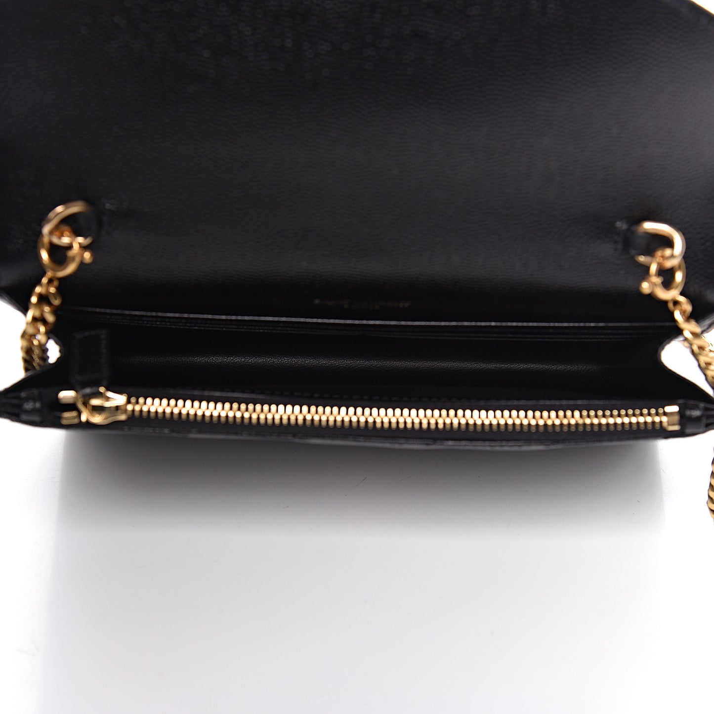 Grain De Poudre Matelasse Chevron Monogram Envelope Chain Wallet Black