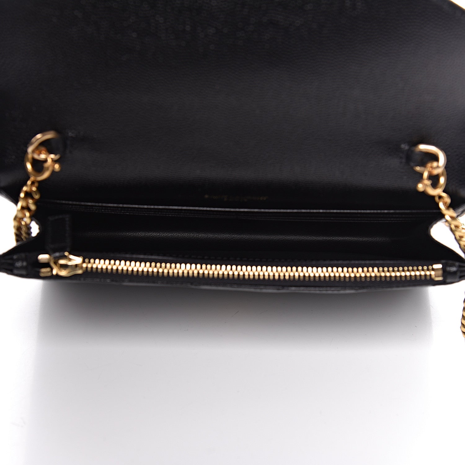 Saint Laurent Grain De Poudre Matelasse Chevron Monogram Envelope Chain Wallet Black 5 of 10