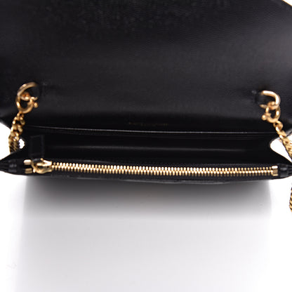 Saint Laurent Grain De Poudre Matelasse Chevron Monogram Envelope Chain Wallet Black 5 of 10