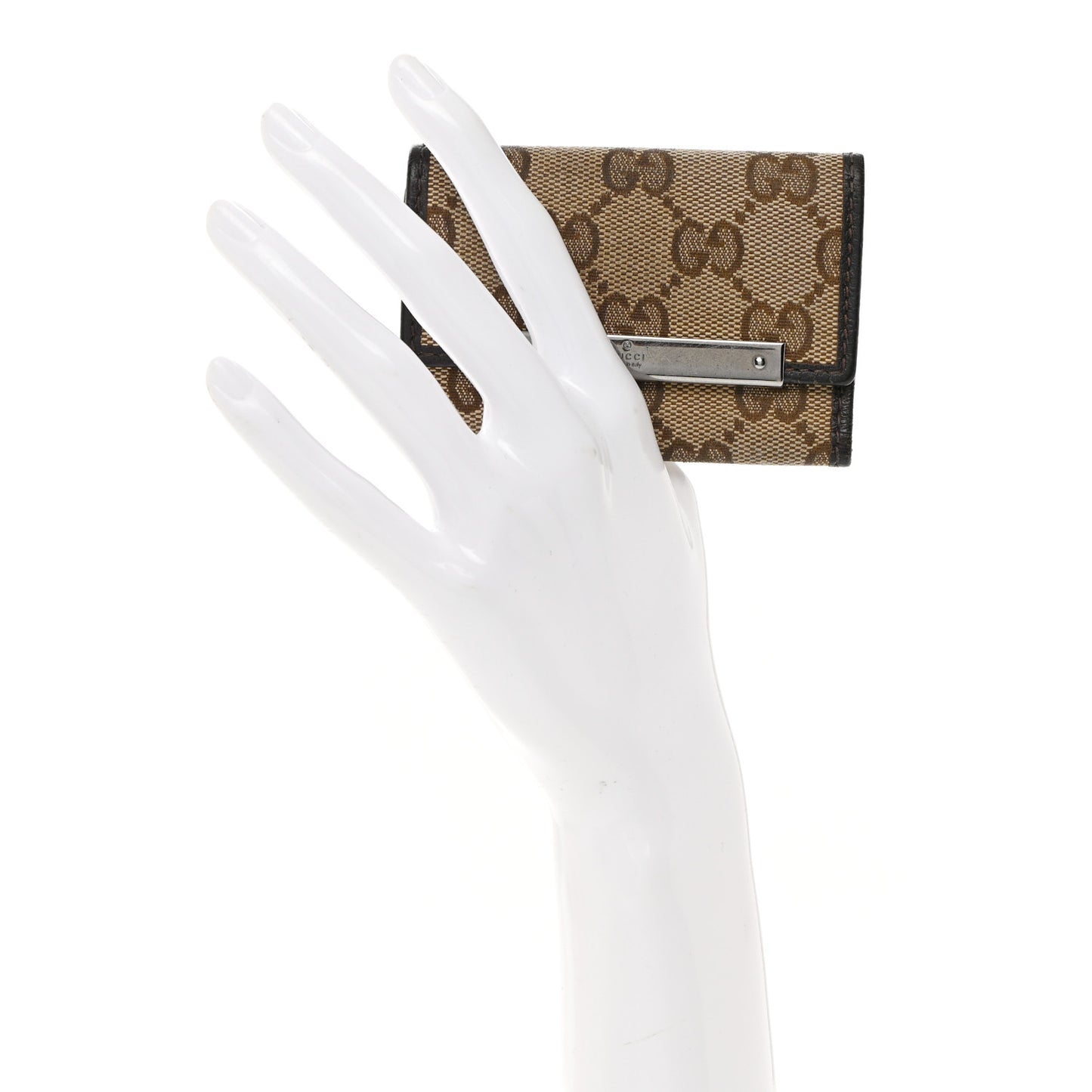 Monogram Textured Calfskin Metal Bar 6 Key Holder Case Beige Ebony Cocoa