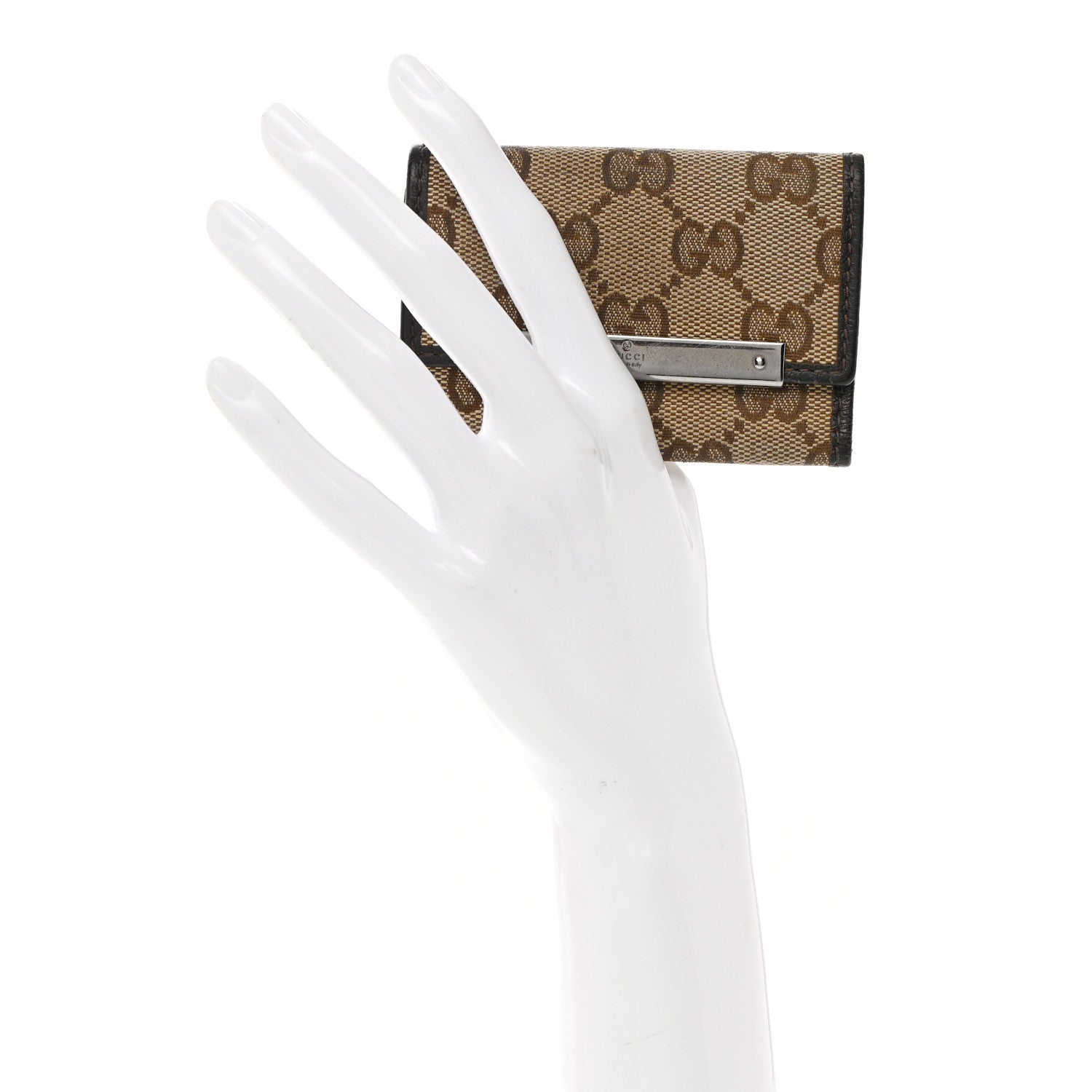 Gucci Monogram Textured Calfskin Metal Bar 6 Key Holder Case Beige Ebony Cocoa 2 of 12