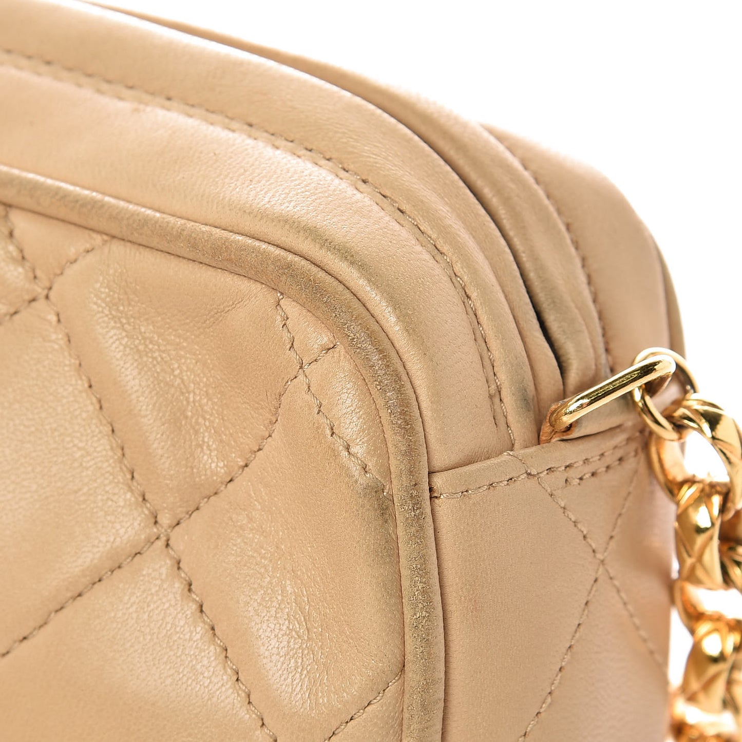 Lambskin Quilted Tassel Camera Case Beige