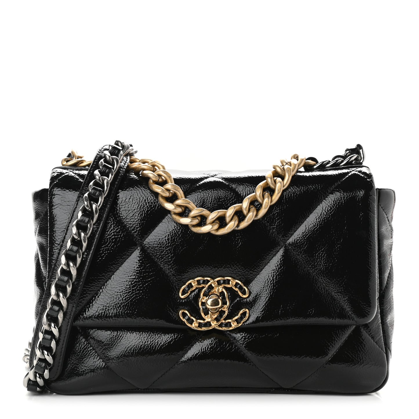 Shiny Crumpled Calfskin Quilted Medium Chanel 19 Flap Black