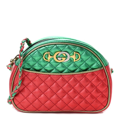 Gucci Laminated Nappa Trapuntata Mini Zumi Dome Shoulder Bag Rosso Jasmine Green Rame 1 of 11