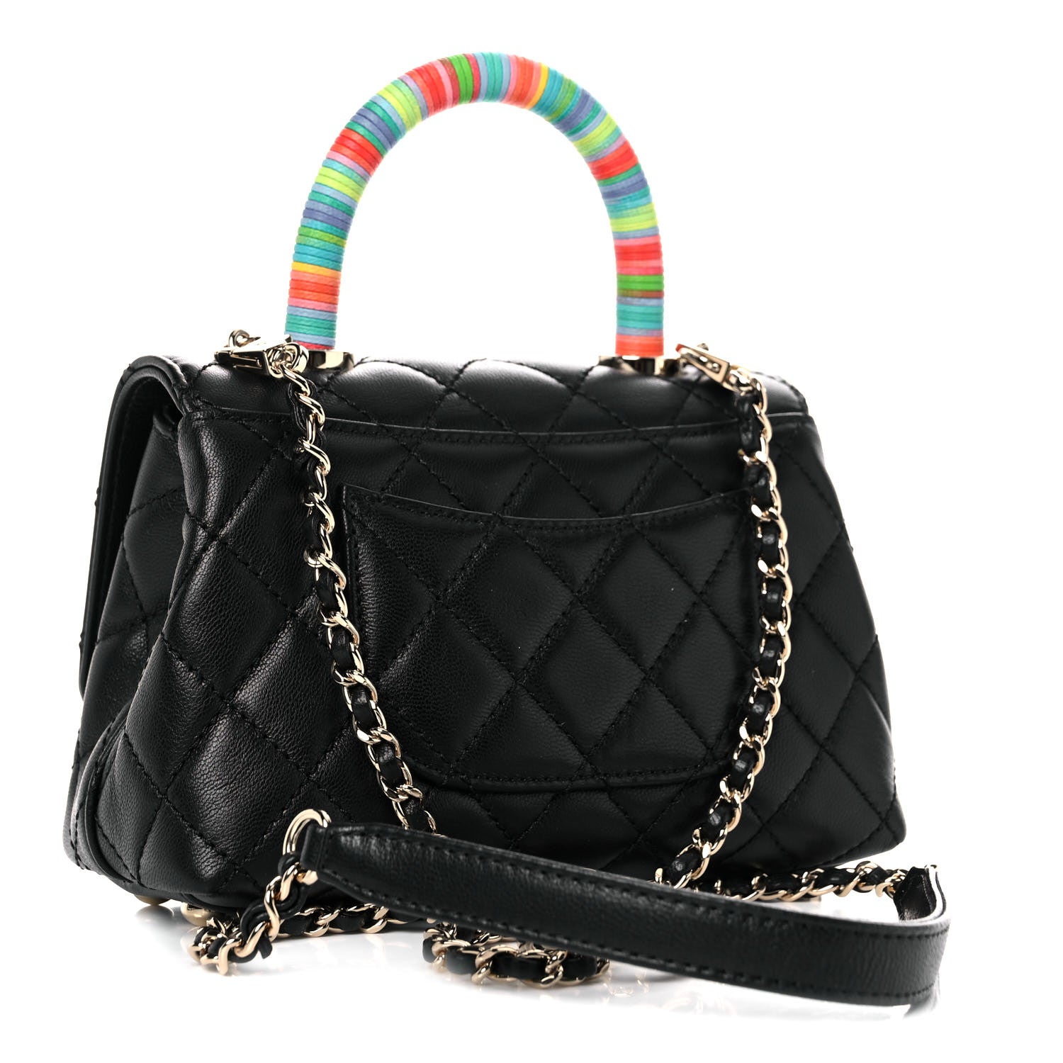 Chanel Goatskin Quilted Rainbow Extra Mini Coco Handle Flap Black 5 of 21