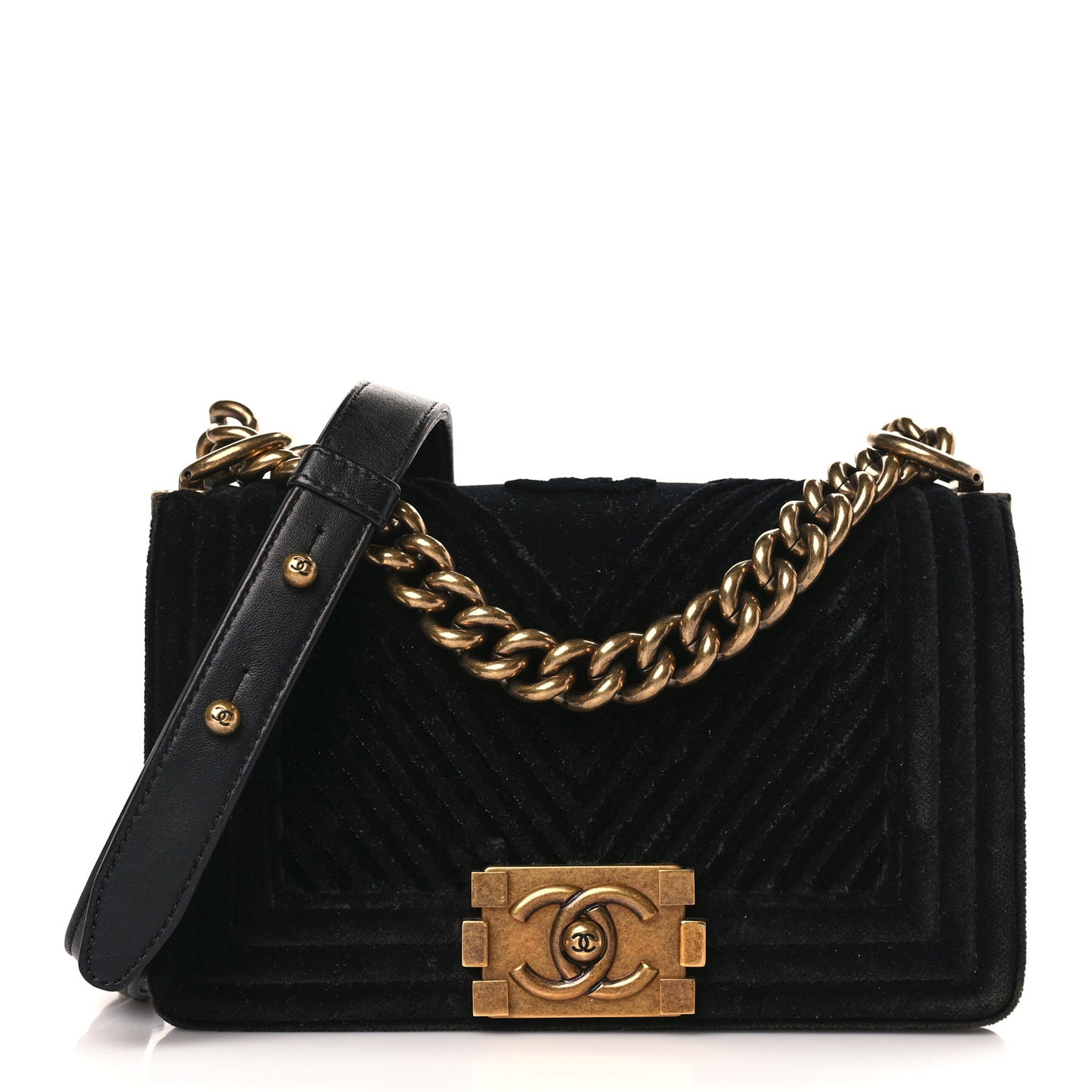 Velvet Chevron Quilted Small Boy Flap Black