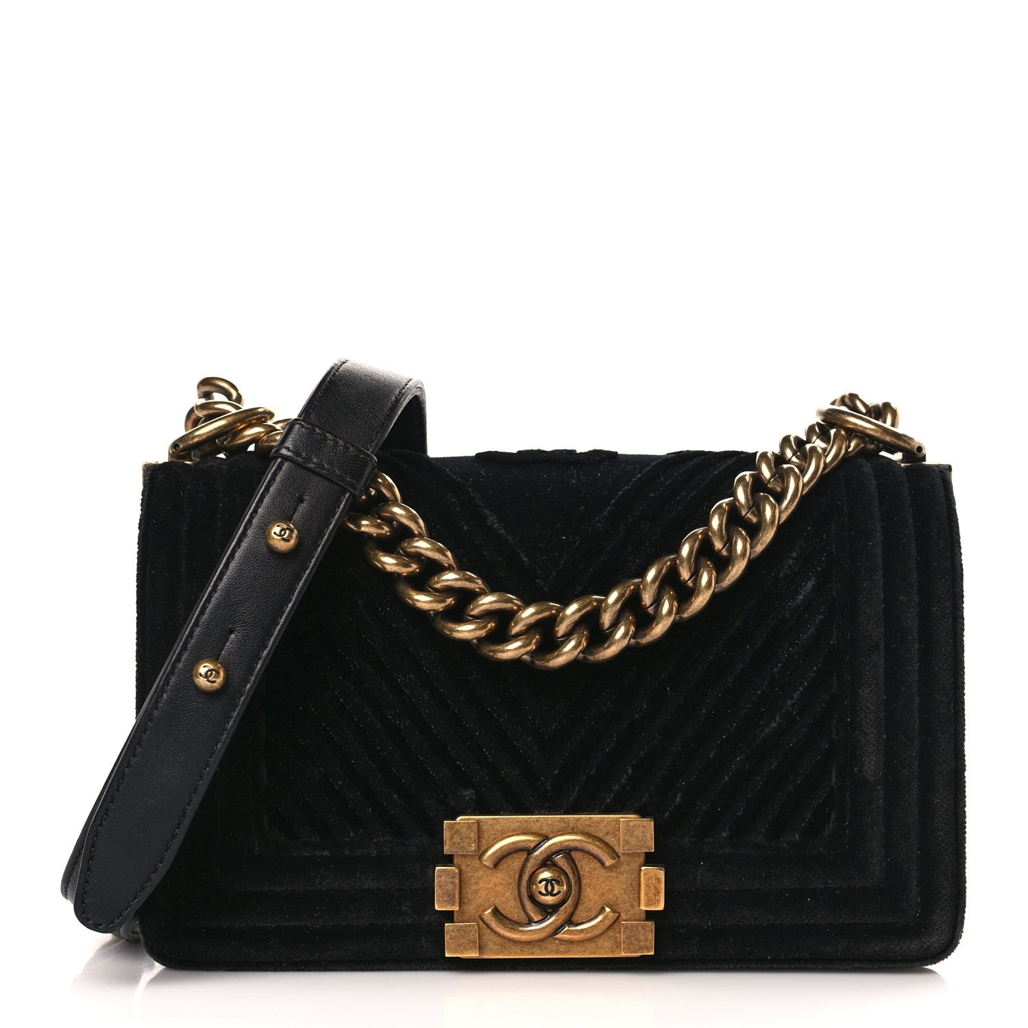 Chanel Velvet Chevron Quilted Small Boy Flap Black 1 of 9