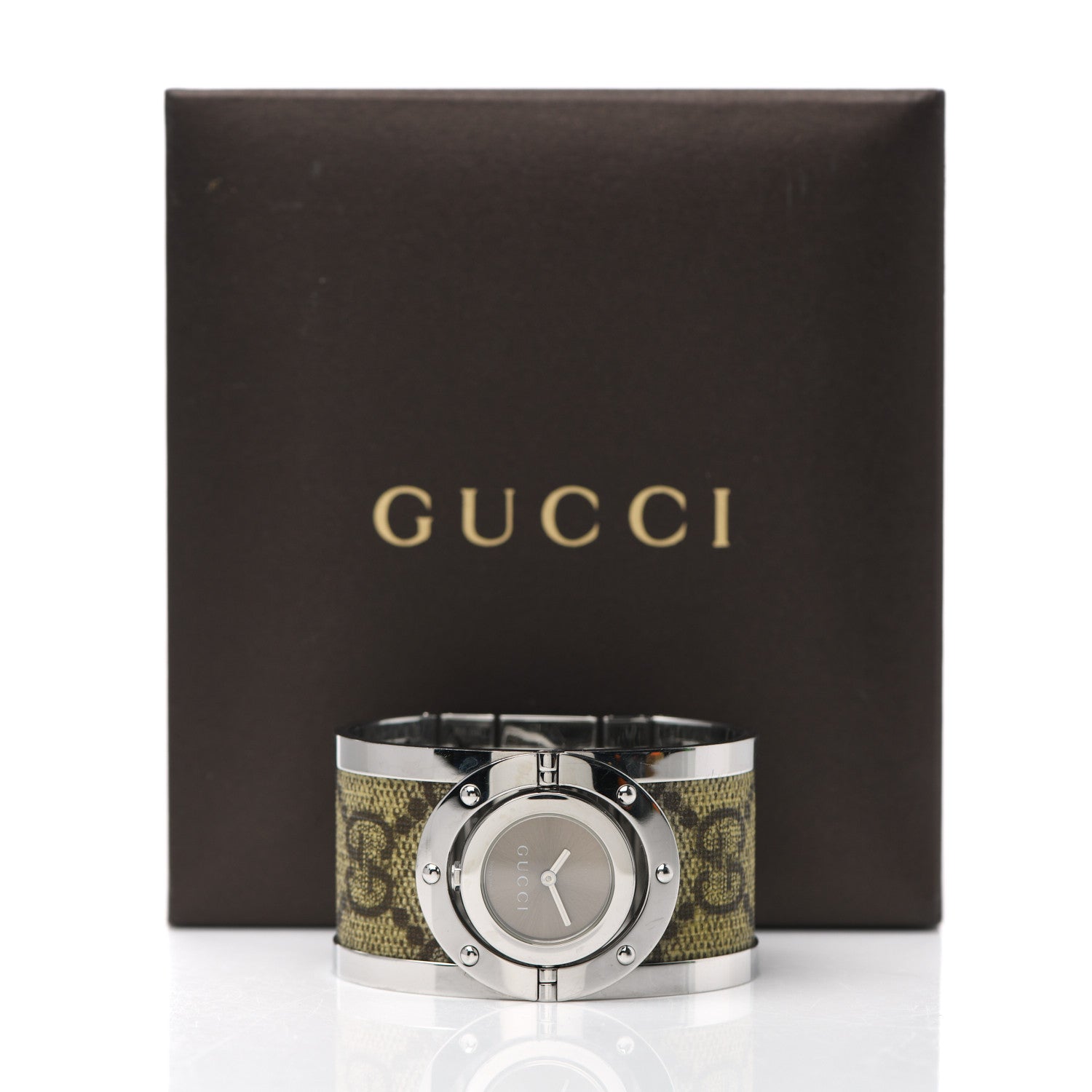 Gucci Stainless Steel Canvas 33mm Twirl Monogram Quartz Watch Brown 5 of 5