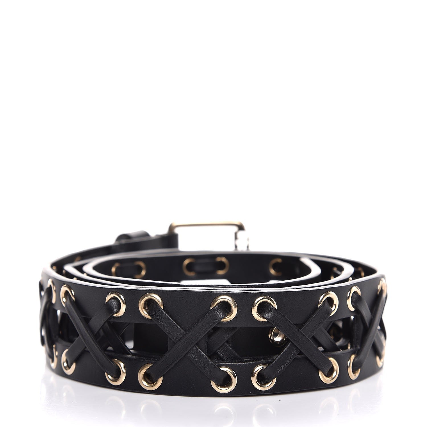 Chanel Calfskin Cross Stitch Grommet Belt 90 36 Black 3 of 8