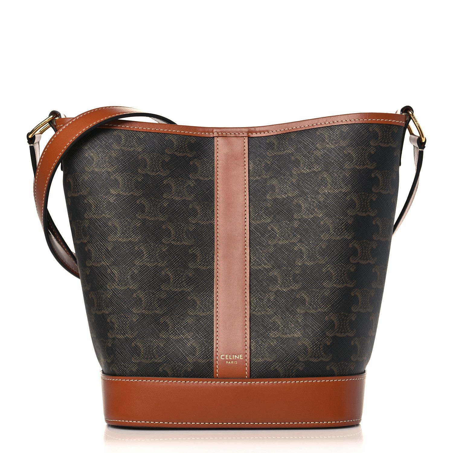 Celine Triomphe Canvas Calfskin Small Bucket Bag Tan 1 of 9