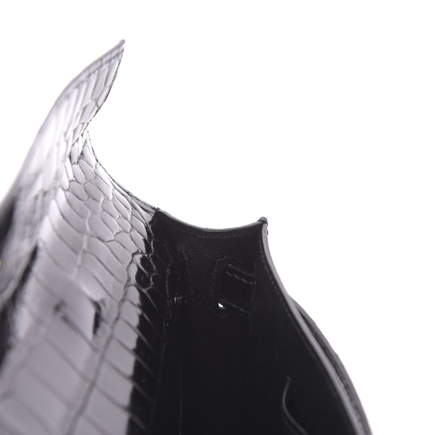 Shiny Porosus Crocodile Kelly Cut Pochette Black