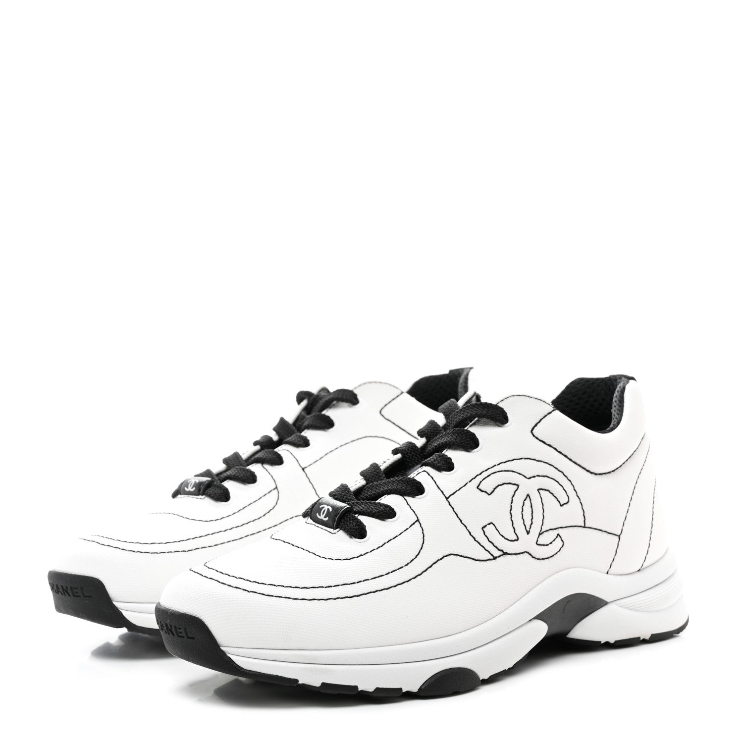 Chanel Cotton Sneakers 39 White Black 3 of 9