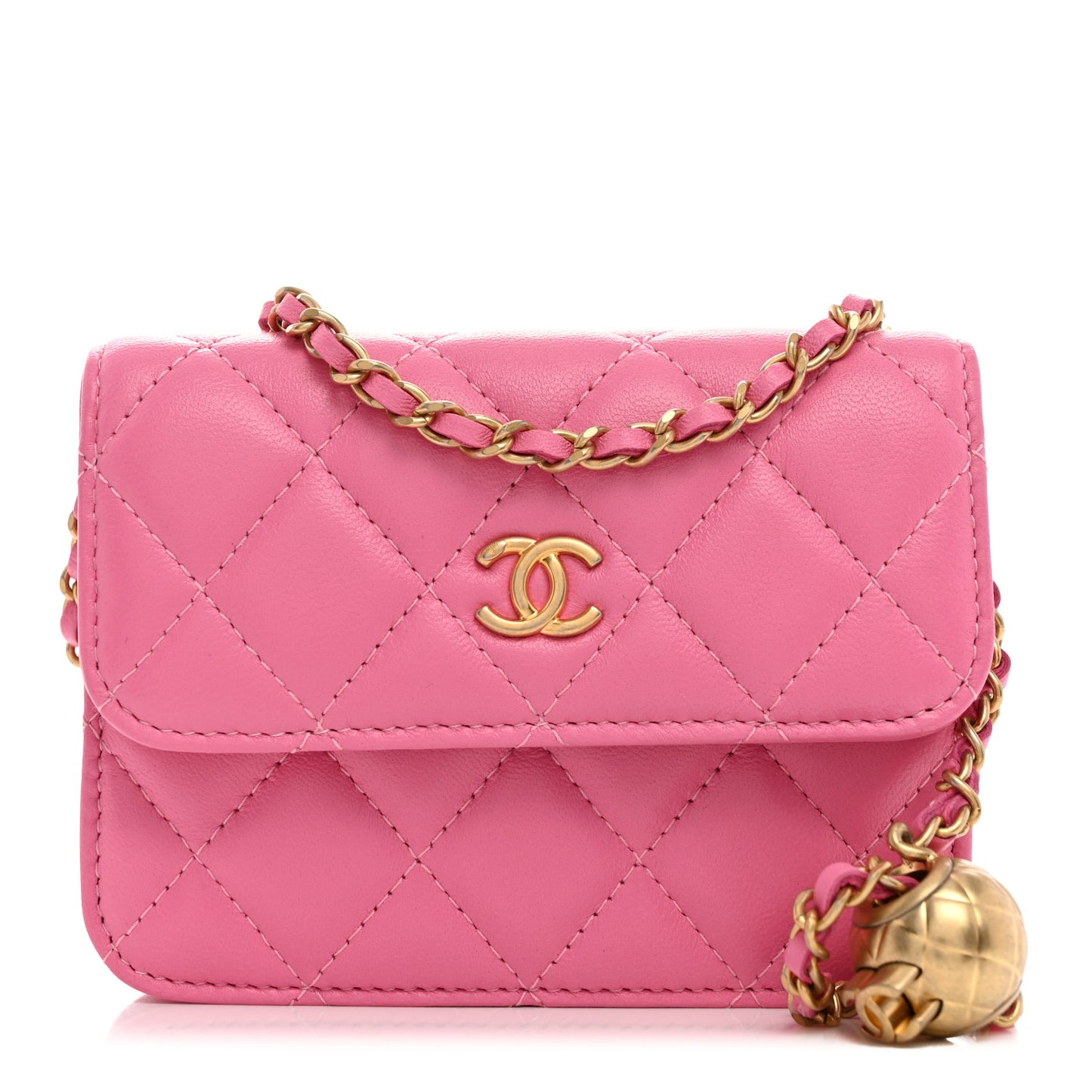 Lambskin Quilted Pearl Crush Clutch With Chain Pink