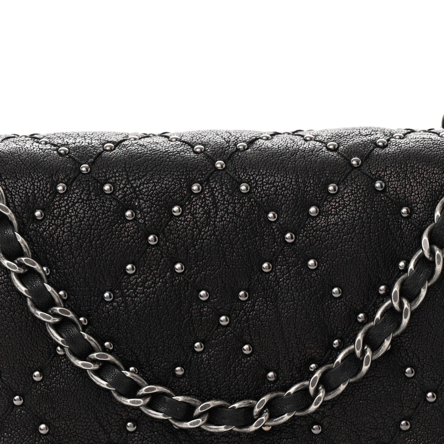 Chanel Crumpled Lambskin Studded Paris Dallas Wallet On Chain WOC Black 9 of 14
