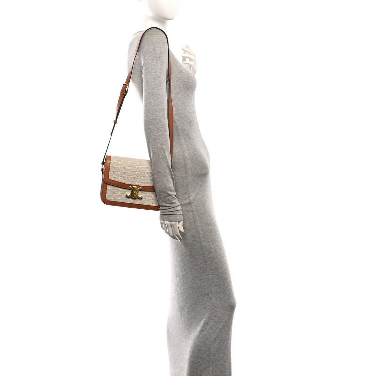 Celine Textile Natural Calfskin Teen Triomphe White Tan 2 of 9