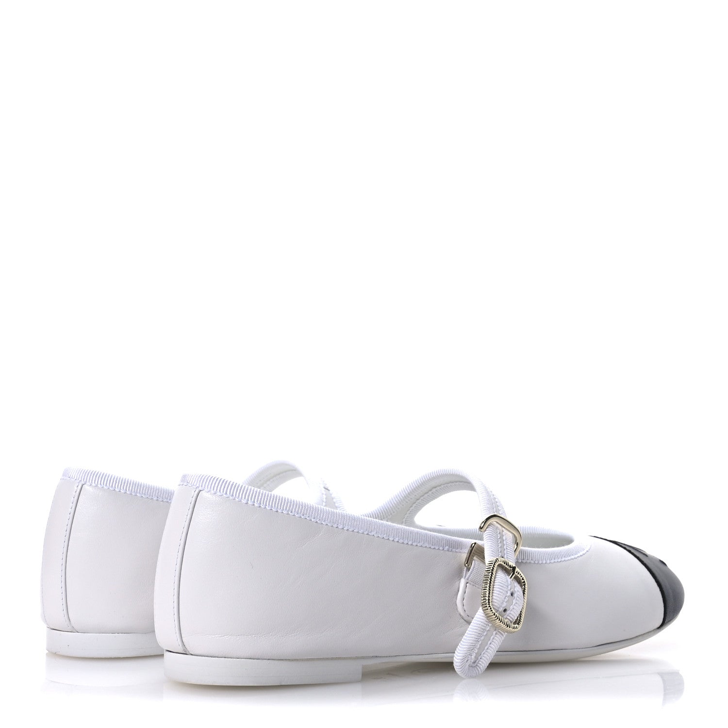 Chanel Lambskin Mary Jane Flats 37.5 White Black 5 of 9