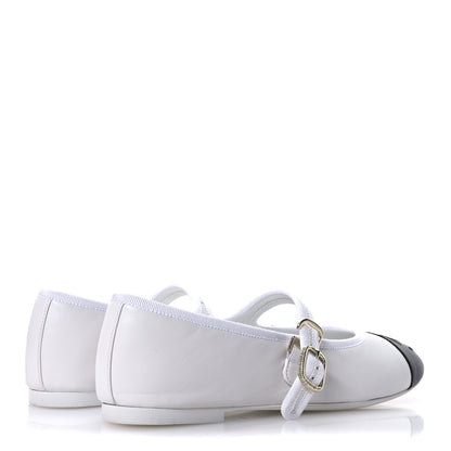 Chanel Lambskin Mary Jane Flats 37.5 White Black 5 of 9