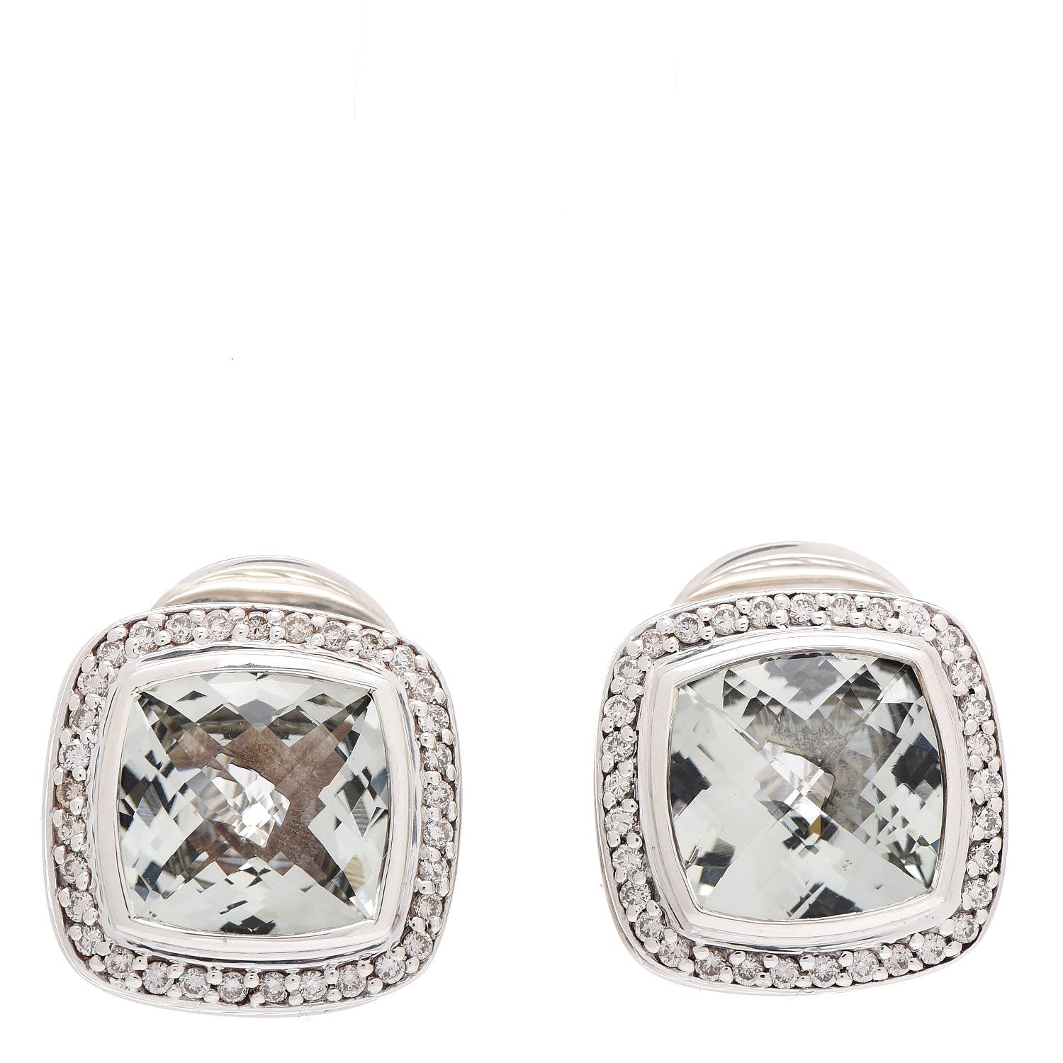 David Yurman Sterling Silver Diamond Prasiolite 11mm Albion Earrings 1 of 4