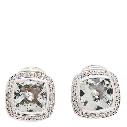 David Yurman Sterling Silver Diamond Prasiolite 11mm Albion Earrings 1 of 4