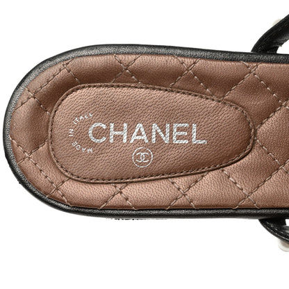 Chanel Lambskin Pearl Sandals 41 Black 7 of 7