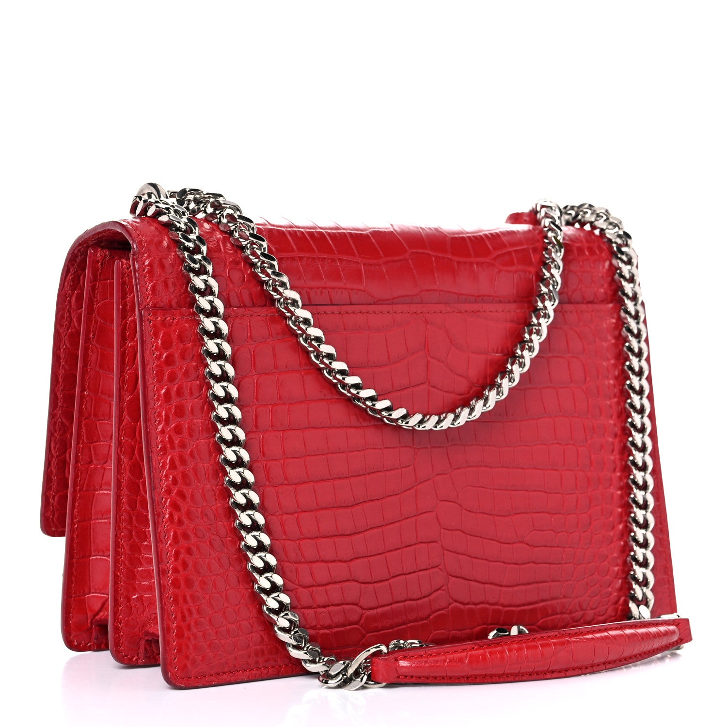 Saint Laurent Calfskin Crocodile Embossed Medium Monogram Sunset Rouge Eros 3 of 21