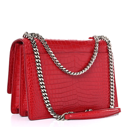 Saint Laurent Calfskin Crocodile Embossed Medium Monogram Sunset Rouge Eros 3 of 21
