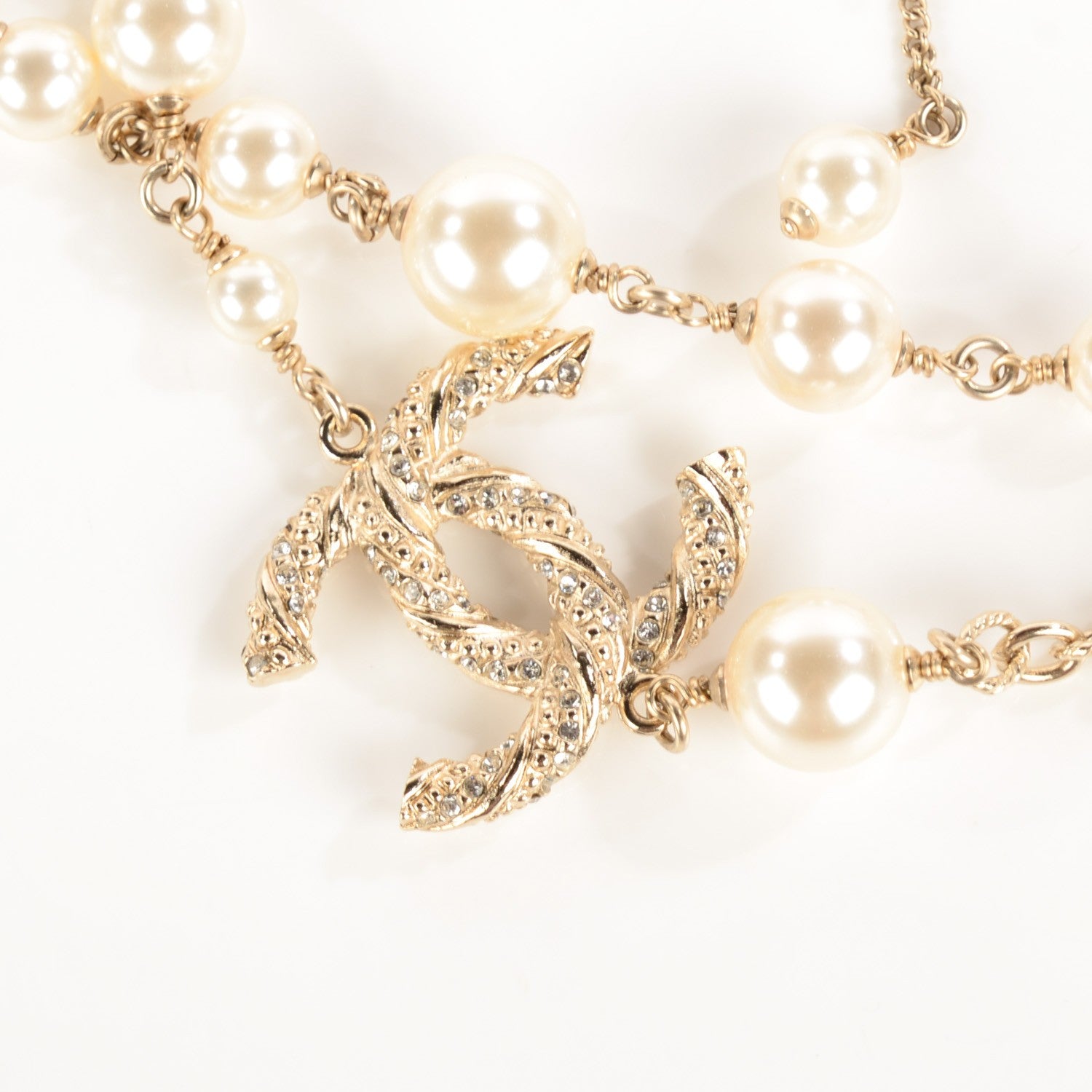 Chanel Pearl Crystal CC Long Necklace Gold 3 of 7