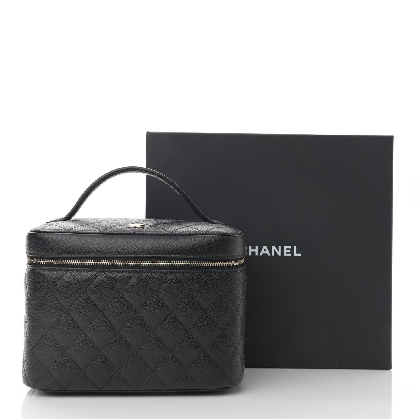 Caviar Quilted Large Vanity Pouch Black