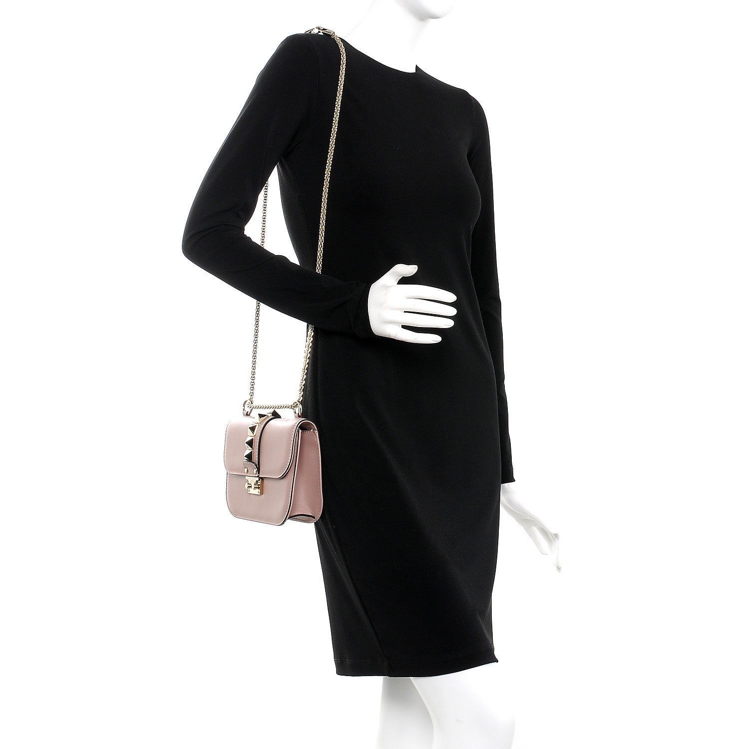 Valentino Garavani Vitello Small Glam Lock Rockstud Flap Poudre 2 of 8