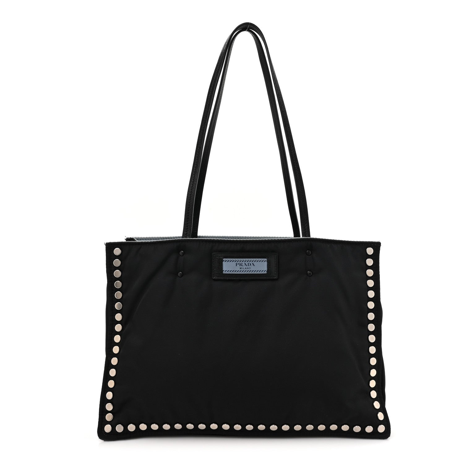 Prada Tessuto Nylon Small Etiquette Studded Tote Black Astrale 1 of 13