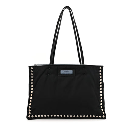 Prada Tessuto Nylon Small Etiquette Studded Tote Black Astrale 1 of 13