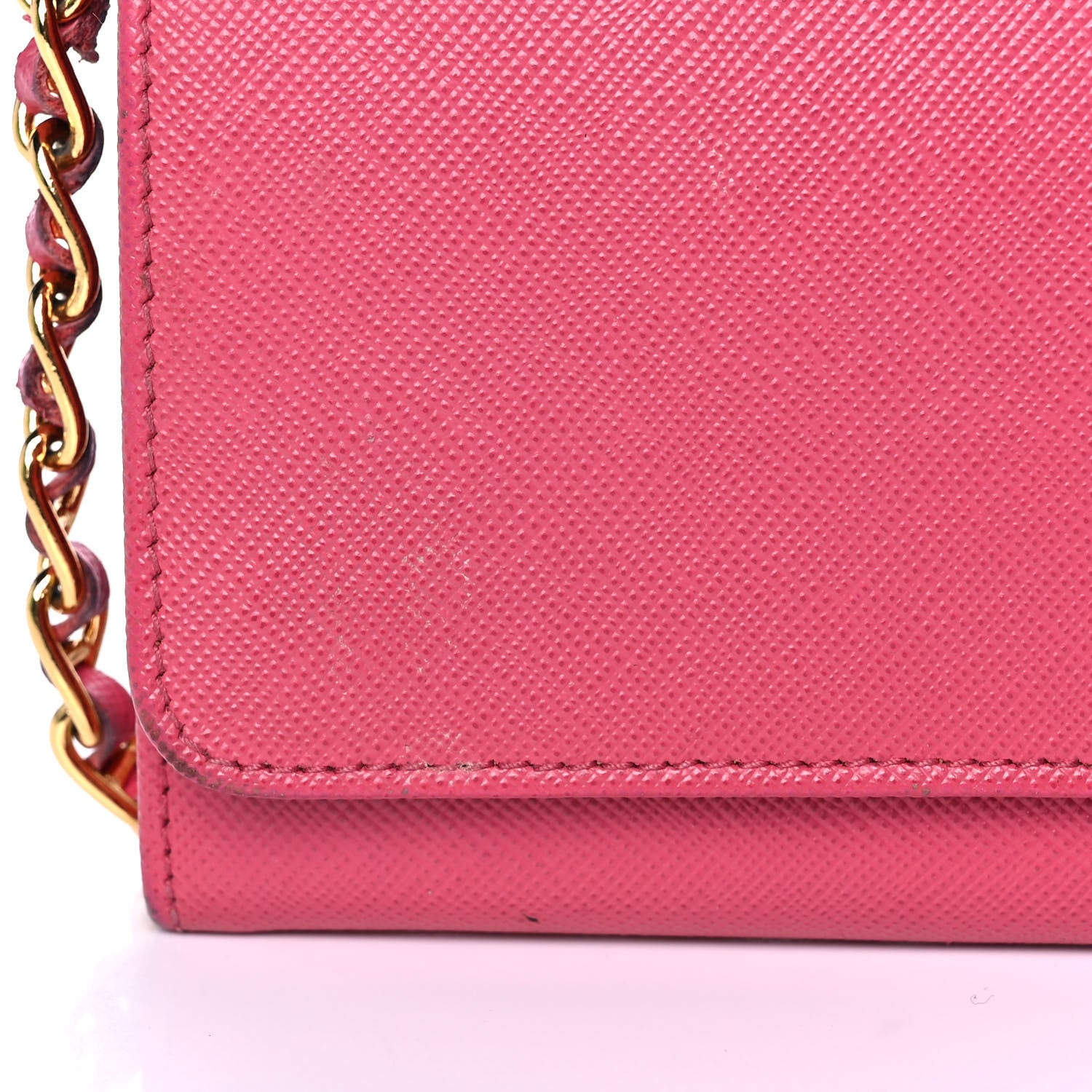 Prada Saffiano Metal Oro Chain Wallet Ibisco 15 of 16