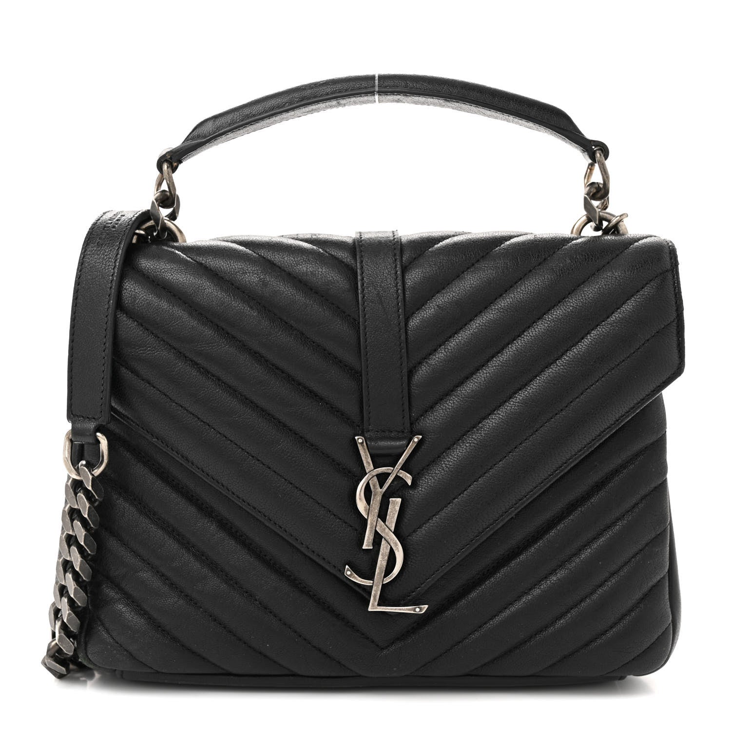 Saint Laurent Sheepskin Matelasse Chevron Monogram Medium College Bag Black 1 of 15