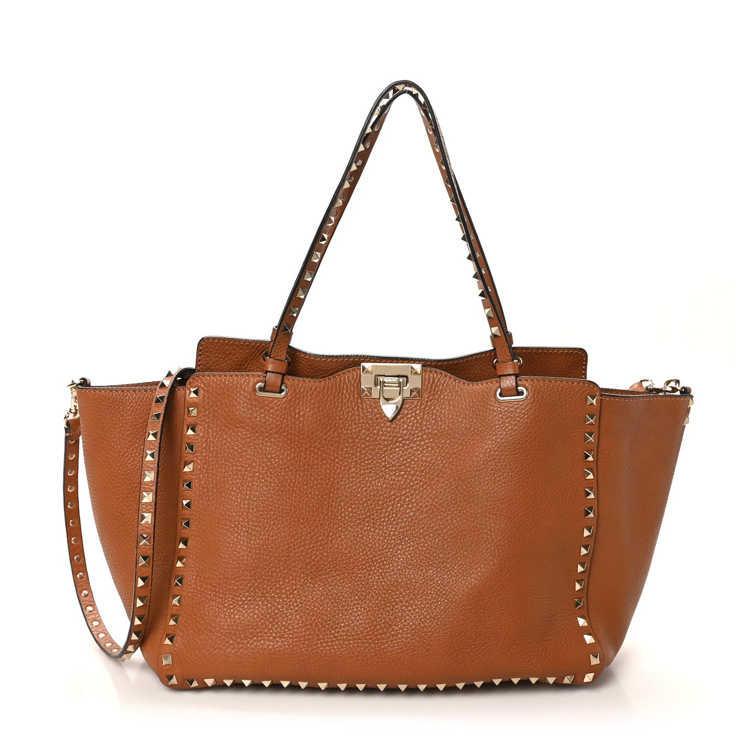 Valentino Garavani Pebbled Calfskin Medium Rockstud Tote  Light Cuir 1 of 9