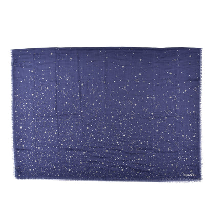 Chanel Cashmere Silk Stars Scarf Shawl Blue White 1 of 4