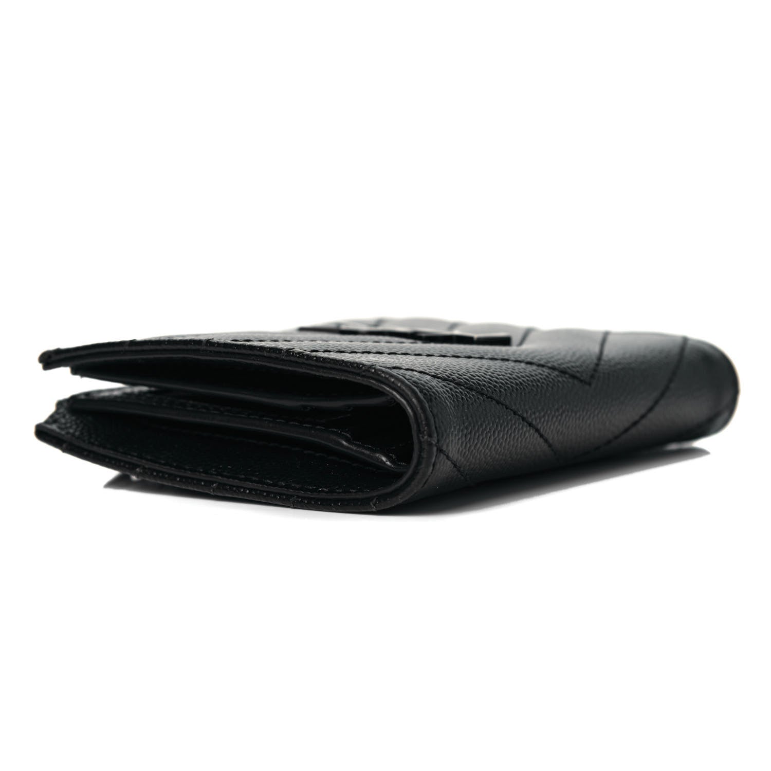 Saint Laurent Grain De Poudre Matelasse Chevron Monogram Zipped Card Case Black 8 of 13